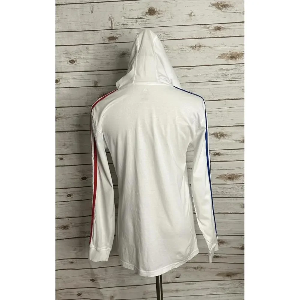 Adidas white cotton graphic print hooded long sleeve t-shirt Size L (14-16)